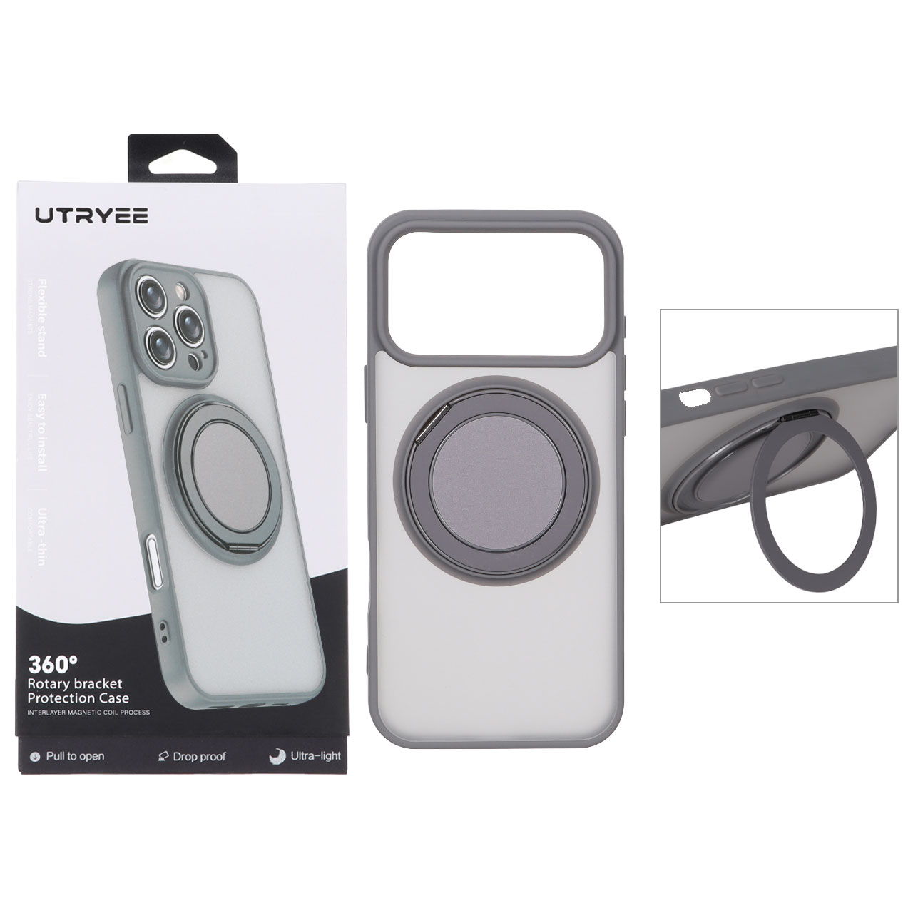 قاب اورجینال UTRYEE مات MagSafe لوپ استندشو Apple iPhone 17 Pro - خاکستری (پک دار)